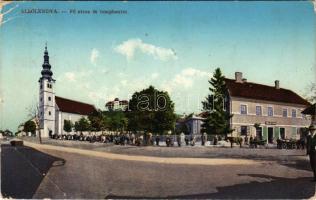 1916 Alsólendva, Alsó-Lendva, Dolnja Lendava; Fő utca, Templom tér, üzlet. Balkányi Ernő kiadása / main street, shop (EB)