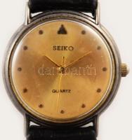 Seiko karóra, kvarc, bőr szíjjal, karcokkal, d: 3 cm