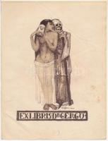 Sassy Attila (1880-1967): Ex libris dr. Gergő, 1913. Litográfia, papír. jelzett a litográfián (Aiglon és Sassy). Lap széle kissé foltos. Hajtásnyommal. 20x14 cm. Ritka!