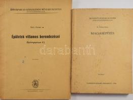 Pálmai Géza: Magasépítés. Bp., 1980, Tankönyvkiadó. Kiadói papírkötés, kissé foltos borítóval. +Taky Ferenc: Épületek villamos berendezése. (Épületgépészet II.) Bp., 1957, Felsőoktatási Jegyzetellátó. Kiadói papírkötés.