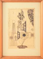 Hincz Gyula (1904-1986): Alakok, formák (cím nélkül), rézkarc, papír, jelzett, üvegezett fakeretben, 29,5×19 cm