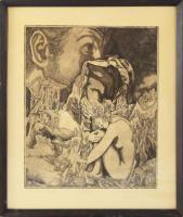 Badacsonyi Sándor (1949-2016): Veronika kendője. Rézkarc, akvatinta, papír, jelzett, számozott (13/100) 27x22 cm. Üvegezett fakeretben.