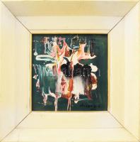 Drégely László (1932-1990): Gesztusok (cím nélkül). Olaj, zománfesték, farost, jelezve jobbra lent, fakeretben, 15×15 cm