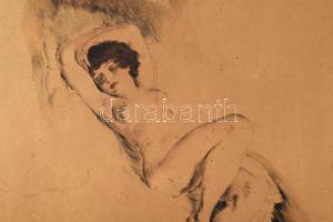 Prihoda István (1891-1956): Női akt. Színezett rézkarc, papír, jelzett, kissé foltos, sérült paszpar...