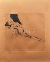 Olvashatatlan jelzéssel: Női akt. Rézkarc, papír, kissé foltos, lap széle sérült, 30×31 cm