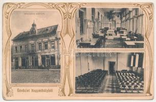 Nagymihály, Michalovce; Aranybika szálloda, kávéház, színházterem, belső. Strömpl Jenő és István kiadása / hotel, café, theatre. Art Nouveau (kopott sarkak / worn corners)