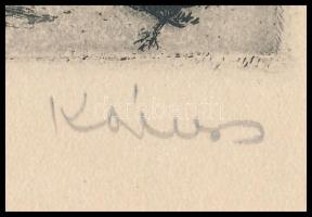 Kórusz József (1927-2010): Disznóölés. Rézkarc, papír, jelzett, 11,5x13,5 cm