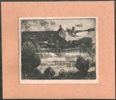 Mazsaroff Miklós (1929-1997): Világítótorony Várnában, 1965. Rézkarc, papír, jelzett, paszpartuban, 16x20 cm,