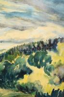 Farkasházy Miklós (1895-1964): Dombos táj vonuló felhőkkel. Akvarell, papír, jelezve jobbra lent. Pa...