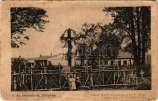 1916 Mezőlaborc, Medzilaborce; Az oroszdúlta Zemplén. Jancsó Árpád honvéd alezredes és három névtelen hős sírja, kápolna. Danielisz Lajos kiadása / WWI K.u.K. military heroes' cemetery after the Russian attack, chapel (felületi kopás / worn surface)