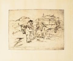 Vadász Endre (1901-1944): Köszörűs. Rézkarc, papír, jelzett, számozott (22.), kartonra kasírozva, 21x28,5 cm. Ritka!