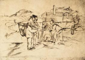 Vadász Endre (1901-1944): Köszörűs. Rézkarc, papír, jelzett, számozott (22.), kartonra kasírozva, 21...