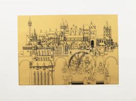 Rékassy Csaba (1937-1989): Vár. Szitanyomat, papír, jelzett, számozott (46/100), 20x29 cm.