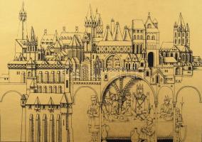 Rékassy Csaba (1937-1989): Vár. Szitanyomat, papír, jelzett, számozott (46/100), 20x29 cm