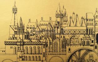 Rékassy Csaba (1937-1989): Vár. Szitanyomat, papír, jelzett, számozott (46/100), 20x29 cm