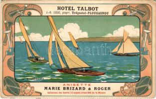 Hotel Talbot, Trégastel- Plougasnou. Anisette Marie Brizard &amp; Roger No. 3. Régates / sailing, advertisement, from a postcard booklet. Art Nouveau litho (kis szakadás / small tear)