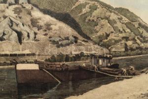 Vidovszky Béla (1883-1973): Dömösi táj (Dunakanyar). Színezett rézkarc, papír, jelzett, apró törésny...