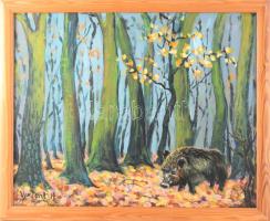 Vincent H jelzéssel: Vaddisznó. Olaj, farost. Fakeretben. 40×50 cm