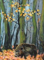 Vincent H jelzéssel: Vaddisznó. Olaj, farost. Fakeretben. 40×50 cm