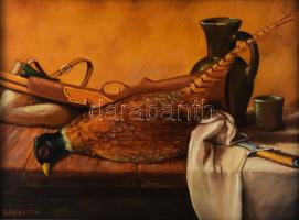 Bákai László (-): Vadászcsendélet. Olaj, farost. Jelzett. Fakeretben. 30×40 cm