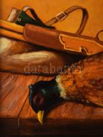 Bákai László (-): Vadászcsendélet. Olaj, farost. Jelzett. Fakeretben. 30×40 cm