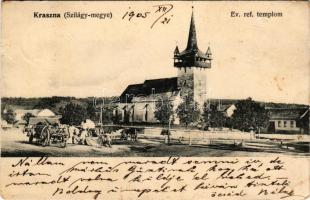1905 Kraszna, Sz.-Kraszna, Crasna (Szilágy megye); Református templom. Korbuly Antal kiadása / Calvinist church (felületi sérülés / surface damage)