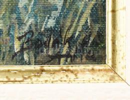 Bodák Anita (-): Szarvasbőgés (vadászat témájú festmény). Olaj, farost. Jelzett. Fakeretben. 10×15 c...