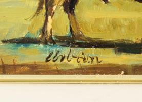 Urbán Gábor (1946-): Gulya. Olaj, farost, jelzett, dekoratív fakeretben, 15x35 cm