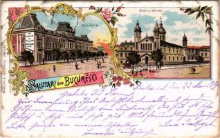 1898 Bucharest, Bukarest, Bucuresti, Bucuresci; Baile Eforie, Biserica Sarindar / bath, church and monastery. Schneider &amp; Lux Art Nouveau, floral, litho (EK)