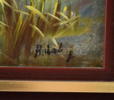 Antal László (1962-): Vadkacsák (vadászat témájú festmény). Olaj, farost, jelzett. Dekoratív fakeret...