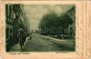 1900 Szczecin, Stettin; Kleine Domstrasse. Verlag v. Wilhelm Günther / street, shops (EB)
