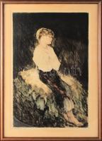 Csók István (1865-1961) - Prihoda István (1891-1956): Lányka. Színezett rézkarc, papír, jelzett (Prihoda). Üvegezett fakeretben, 49x31 cm