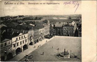 1906 Cieszyn, Teschen a. d. Olsa; Demelplatz aus der Vogelperspektive. Ed. Feitzinger 817. I. / square from the air, shops (EM)
