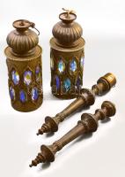 Régebbi nagyméretű keleti bronz elektromos kültéri falikar pár, darabokra szedve.