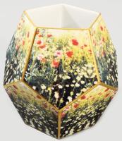 Hollóházi tízoldalas virágmintás geometrikus váza, jelzett, hibátlan, m: 17 cm