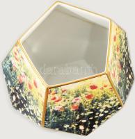 Hollóházi tízoldalas virágmintás geometrikus váza, jelzett, hibátlan, m: 17 cm