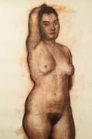 Vinkler László (1912-1980): Álló női akt. Szén, papír. Jelzés nélkül. Feltekerve, lapszéli egészen a...