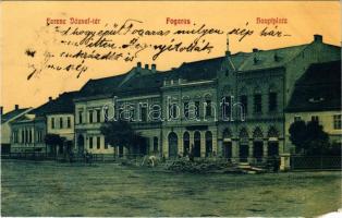 1907 Fogaras, Fagaras; Ferenc József tér, Jaros Ignác, üzletek. W. L. (?) 679. / Franz Josefplatz / square, shops (EM)
