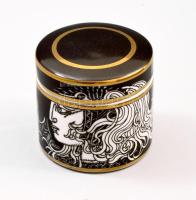 Hollóházi Szász Endre által tervezett porcelán tégely. Matricás, jelzett, hibátlan. 5x6 cm