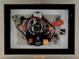 Tommy Vig (1938-): Az idő nem szalad. Vegyes technika, kollázs, applikációk, karton, jelzett. Üvegezett fadobozban. 41x53x10,5 cm. CSAK SZEMÉLYES ÁTVÉTEL! / ONLY PERSONAL COLLECTION AT OUR OFFICE!