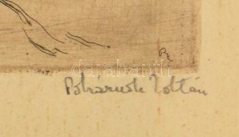 Pohárnok Zoltán (1905-1976): Falusi utca, rézkarc, papír, jelzett, számozott, üvegezett fakeretben, ...