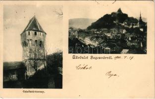 1902 Segesvár, Schässburg, Sighisoara; Czinöntő (cinöntő) torony, látkép / tower, general view (EK)