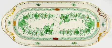 Herendi Indiai kosár zöld mintás szendvicses / süteményes készlet, jelzett, teljes, hibátlan, d: 19,...