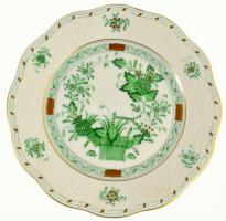 Herendi Indiai kosár zöld mintás szendvicses / süteményes készlet, jelzett, teljes, hibátlan, d: 19,...