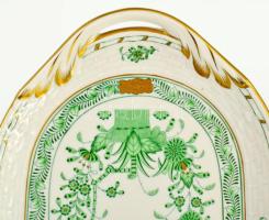 Herendi Indiai kosár zöld mintás szendvicses / süteményes készlet, jelzett, teljes, hibátlan, d: 19,...