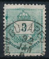 1881 Színesszámú 3kr 11 1/2 fogazással, a baloldali gyöngysor 5-7 gyöngyén javítás