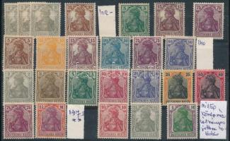 Deutsches Reich 1905 Germánia-fejes bélyegek összeállítása, benne Mi 150 középrész-eltolódással
