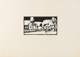 Tardi Kovács Sándor (1938-): Zalai táj. Linómetszet, papír, jelzett, 10×18 cm