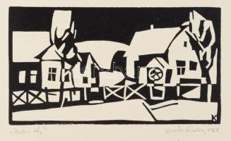 Tardi Kovács Sándor (1938-): Zalai táj. Linómetszet, papír, jelzett, 10×18 cm