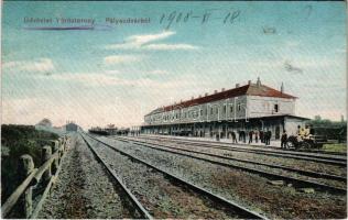 1908 Vöröstorony, Verestorony, Porcsesd, Porcesti, Turnu Rosu; vasútállomás, pályaudvar. Graef Károly kiadása / Station Rotenturm / railway station (r)